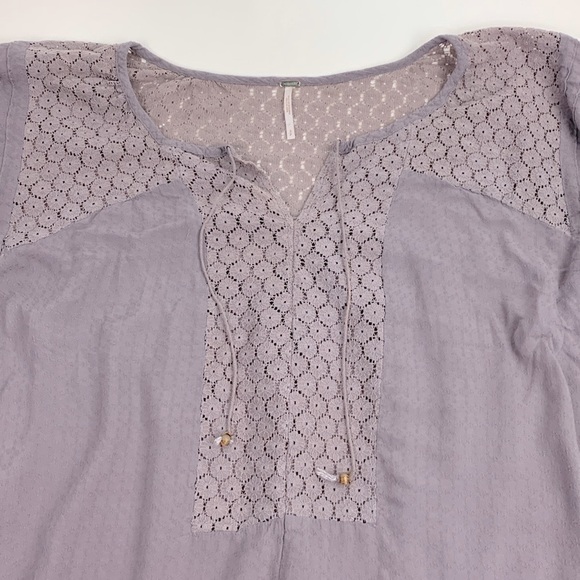 Free People Pullover Top shirt purple lavender Size Small oversized Lace Tassel - Picture 3 of 16